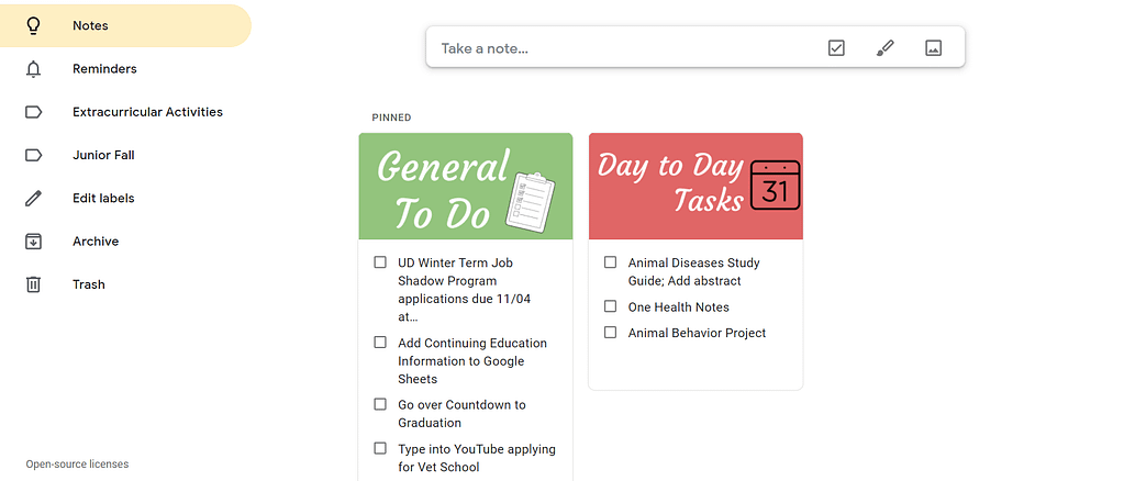 Google Keep To-Do List View